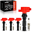 APIC1539 4 Pcs Red Ignition Coil & 4 Pcs Iridium Spark Plug Kit