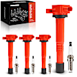 APIC1543 4 Pcs Red Ignition Coil & 4 Pcs Iridium Spark Plug Kit