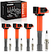 APIC1550 4 Pcs Red Ignition Coil & 4 Pcs Iridium Spark Plug Kit