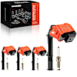 APIC1555 4 Pcs Red Ignition Coil & 4 Pcs Iridium Spark Plug Kit