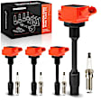 APIC1557 4 Pcs Red Ignition Coil & 4 Pcs Iridium Spark Plug Kit