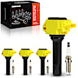 APIC1585 4 Pcs Yellow Ignition Coil & 4 Pcs Iridium Spark Plug Kit