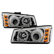 2004 Chevrolet Avalanche 2500 - Driver and Passenger Side Halogen Headlight, With bulb(s), Chrome Housing, Clear Lens, w/ Amber Reflectors, LED Halo ; For Model w/o Body Cladding, Clear Lens, Chrome Interior, Signature Series