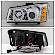 2004 Chevrolet Avalanche 2500 - Driver and Passenger Side Halogen Headlight, With bulb(s), Chrome Housing, Clear Lens, w/ Amber Reflectors, LED Halo ; For Model w/o Body Cladding, Clear Lens, Chrome Interior, Signature Series