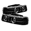 1999 Chevrolet Silverado 2500 - Driver and Passenger Side Halogen Headlight, With bulb(s), Black Housing w/ LED Halo, Clear Lens, Black Interior, Signature Series