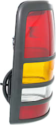 Driver Side Tail Light, with Bulb, Halogen, Amber, Clear and Red Lens, With Black Bezel, Fleetside