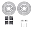 WGTH1-63041 Rear Brake Disc and Pad Kit, Cross-drilled and Slotted Ceramic R1 eLINE Silver Rotors with European Ceramic Pads Series