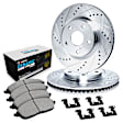 WGTH1-63041 Rear Brake Disc and Pad Kit, Cross-drilled and Slotted Ceramic R1 eLINE Silver Rotors with European Ceramic Pads Series
