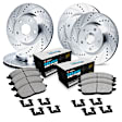 WGTH2-42000 Front and Rear Brake Disc and Pad Kit, Silver zinc-plated, Cross-drilled and Slotted, Front - 381 mm, Rear - 351 mm, Ceramic, R1 eLINE Silver Rotors with European Ceramic Pads Series