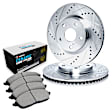 WGTN1-20024 Rear Brake Disc and Pad Kit, Silver zinc-plated, Cross-drilled and Slotted, 351 mm, Ceramic, R1 eLINE Silver Rotors with European Ceramic Pads Series