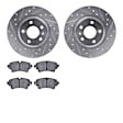 WGTN1-73049 Rear Brake Disc and Pad Kit, Silver zinc-plated, Cross-drilled and Slotted, 300 mm, Ceramic, R1 eLINE Silver Rotors with European Ceramic Pads Series