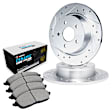 WGTN1-73049 Rear Brake Disc and Pad Kit, Silver zinc-plated, Cross-drilled and Slotted, 300 mm, Ceramic, R1 eLINE Silver Rotors with European Ceramic Pads Series
