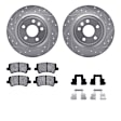 WGUH1-11037 Rear Brake Disc and Pad Kit, Silver zinc-plated, Cross-drilled and Slotted, 305 mm, OE Replacement, R1 eLINE Silver Rotors wtih Optimum OEp Pads Series