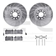 WGUH1-16006 Front Brake Disc and Pad Kit, Silver zinc-plated, Cross-drilled and Slotted, 330 mm, OE Replacement, R1 eLINE Silver Rotors wtih Optimum OEp Pads Series