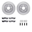 WGUH1-40456 Front Brake Disc and Pad Kit, Silver zinc-plated, Cross-drilled and Slotted, 406 mm, OE Replacement, R1 eLINE Silver Rotors wtih Optimum OEp Pads Series