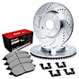 WGUH1-54015 Front Brake Disc and Pad Kit, Silver zinc-plated, Cross-drilled and Slotted, 305 mm, OE Replacement, R1 eLINE Silver Rotors wtih Optimum OEp Pads Series