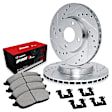 2008 Ford Focus - Front Brake Disc and Pad Kit, Cross-drilled and Slotted, OE Replacement, Bearing Retainer Nut 35-5001, 2.0L 4Cyl, R1 eLINE Silver Rotors wtih Optimum OEp Pads Series