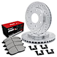 WGUH1-54116 Front Brake Disc and Pad Kit, Silver zinc-plated, Cross-drilled and Slotted, 305 mm, OE Replacement, 4WD, R1 eLINE Silver Rotors wtih Optimum OEp Pads Series