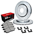 WGUH1-76007 Front Brake Disc and Pad Kit, Silver zinc-plated, Cross-drilled and Slotted, 305 mm, OE Replacement, R1 eLINE Silver Rotors wtih Optimum OEp Pads Series