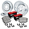 2023 Mercedes Benz Sprinter 2500 - Front and Rear Brake Disc and Pad Kit, Cross-drilled and Slotted, OE Replacement, Electronic Parking Brake, 2.0L 4Cyl, R1 eLINE Silver Rotors wtih Optimum OEp Pads Series