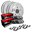 WGUH2-59042 Front and Rear Brake Disc and Pad Kit, Silver zinc-plated, Cross-drilled and Slotted, 305 mm, OE Replacement, R1 eLINE Silver Rotors wtih Optimum OEp Pads Series