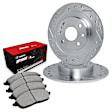 WGUN1-16000 Rear Brake Disc and Pad Kit, Silver zinc-plated, Cross-drilled and Slotted, 267 mm, OE Replacement, R1 eLINE Silver Rotors wtih Optimum OEp Pads Series