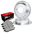 WGUN1-16001 Rear Brake Disc and Pad Kit, Silver zinc-plated, Cross-drilled and Slotted, 249 mm, OE Replacement, R1 eLINE Silver Rotors wtih Optimum OEp Pads Series