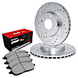 WGUN1-41001 Front Brake Disc and Pad Kit, Silver zinc-plated, Cross-drilled and Slotted, 264 mm, OE Replacement, R1 eLINE Silver Rotors wtih Optimum OEp Pads Series