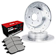 WGUN1-80083 Rear Brake Disc and Pad Kit, Silver zinc-plated, Cross-drilled and Slotted, 267 mm, OE Replacement, R1 eLINE Silver Rotors wtih Optimum OEp Pads Series