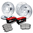 WGUN2-02003 Front and Rear Brake Disc and Pad Kit, Silver zinc-plated, Cross-drilled and Slotted, Front - 282 mm, Rear - 305 mm, OE Replacement, R1 eLINE Silver Rotors wtih Optimum OEp Pads Series