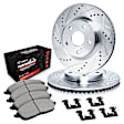 WGVH1-42007 Rear Brake Disc and Pad Kit, Silver zinc-plated, Cross-drilled and Slotted, 330 mm, R1 eLINE Silver Rotors with Performance Off-Road/Tow Pads Series