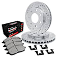 WGVH1-54038 Front Brake Disc and Pad Kit, Silver zinc-plated, Cross-drilled and Slotted, 305 mm, 4WD, R1 eLINE Silver Rotors with Performance Off-Road/Tow Pads Series
