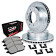 WGVH1-54085 Rear Brake Disc and Pad Kit, Silver zinc-plated, Cross-drilled and Slotted, 356 mm, R1 eLINE Silver Rotors with Performance Off-Road/Tow Pads Series