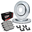 WGVH1-76016 Rear Brake Disc and Pad Kit, Silver zinc-plated, Cross-drilled and Slotted, 328 mm, R1 eLINE Silver Rotors with Performance Off-Road/Tow Pads Series