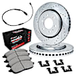 2020 GMC Sierra 1500 - Rear Brake Disc and Pad Kit, Silver zinc-plated, Cross-drilled and Slotted, 356 mm, Excluding Heavy Duty and Limited, Brembo Performance Front Brakes; Standard Front Brakes, 2.7L 4Cyl, R1 eLINE Silver Rotors with Performance Off-Road/Tow Pad