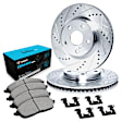 WGWH1-67126 Front Brake Disc and Pad Kit, Cross-drilled and Slotted Ceramic R1 eLINE Silver Rotors with Ceramic Pads Series