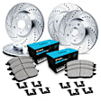 2018 BMW 540i - Front and Rear Brake Disc and Pad Kit, Silver zinc-plated, Cross-drilled and Slotted, Front - 348 mm, Rear - 345 mm, Ceramic, Full Cast Replacement for Aluminum Hat Rotors, Standard Brakes, 3.0L 6Cyl, R1 eLINE Silver Rotors with Ceramic Pa