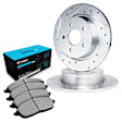 WGWN1-52002 Rear Brake Disc and Pad Kit, Cross-drilled and Slotted Ceramic R1 eLINE Silver Rotors with Ceramic Pads Series