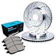 WGWN1-63023 Front Brake Disc and Pad Kit, Silver zinc-plated, Cross-drilled and Slotted, 343 mm, Ceramic, R1 eLINE Silver Rotors with Ceramic Pads Series