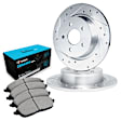 WGWN1-73005 Rear Brake Disc and Pad Kit, Silver zinc-plated, Cross-drilled and Slotted, 300 mm, Ceramic, R1 eLINE Silver Rotors with Ceramic Pads Series