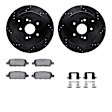 WHTH1-01000 Rear Brake Disc and Pad Kit, Black, Cross-drilled and Slotted, 305 mm, Ceramic, R1 eLINE Black Rotors with European Ceramic Pads Series