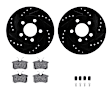 WHTH1-73027 Rear Brake Disc and Pad Kit, Black, Cross-drilled and Slotted, 267 mm, Ceramic, R1 eLINE Black Rotors with European Ceramic Pads Series