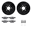WHUH1-27022 Front Brake Disc and Pad Kit, Black, Cross-drilled and Slotted, 292 mm, OE Replacement, R1 eLINE Black Rotors with Optimum OEp Pads Series