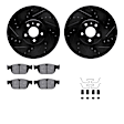 WHUH1-27287 Front Brake Disc and Pad Kit, Black, Cross-drilled and Slotted, 345 mm, OE Comparable Pad Material, R1 eLINE Black Rotors with Optimum OEp Pads Series