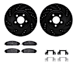 WHUH1-39007 Front Brake Disc and Pad Kit, Black, Cross-drilled and Slotted, 356 mm, OE Replacement, R1 eLINE Black Rotors with Optimum OEp Pads Series