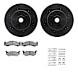 WHUH1-39008 Front Brake Disc and Pad Kit, Black, Cross-drilled and Slotted, 305 mm, OE Replacement, R1 eLINE Black Rotors with Optimum OEp Pads Series
