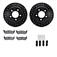 WHUH1-39030 Rear Brake Disc and Pad Kit, Black, Cross-drilled and Slotted, 330 mm, OE Replacement, R1 eLINE Black Rotors with Optimum OEp Pads Series