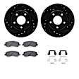WHUH1-40027 Front Brake Disc and Pad Kit, Black, Cross-drilled and Slotted, 277 mm, OE Replacement, R1 eLINE Black Rotors with Optimum OEp Pads Series