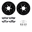 WHUH1-40077 Front Brake Disc and Pad Kit, Cross-drilled and Slotted OE Replacement R1 eLINE Black Rotors with Optimum OEp Pads Series
