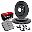 WHUH1-40077 Front Brake Disc and Pad Kit, Cross-drilled and Slotted OE Replacement R1 eLINE Black Rotors with Optimum OEp Pads Series
